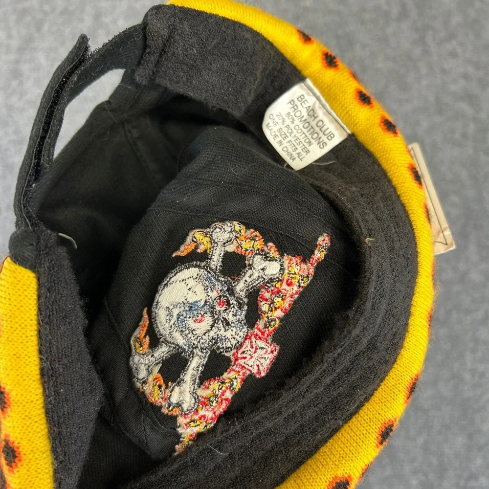 Vintage 2000 Beach Club Promotions Skull Flame Bullet Cap Biker Hat Black NWT